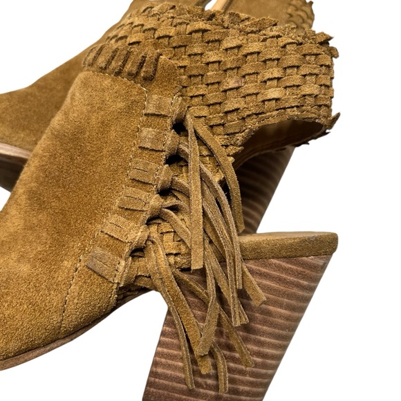 Lucky Brand Tan Suede Open Toe Heeled Shoes Size 7 - Picture 6 of 12